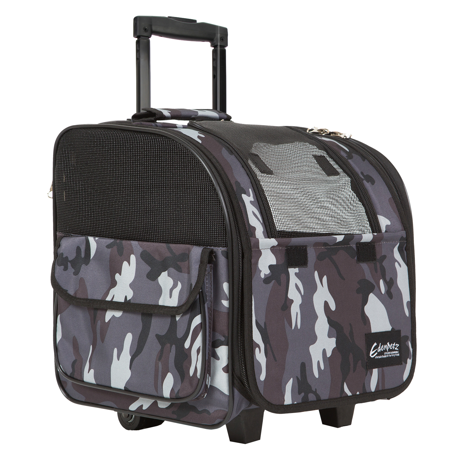 Pet Stroller Foldable Rolling Luggage Backpack Travel Car Cage Trolley Stroller For Dogs Cats Pet Cat Wheel Carrier: Grey Camo