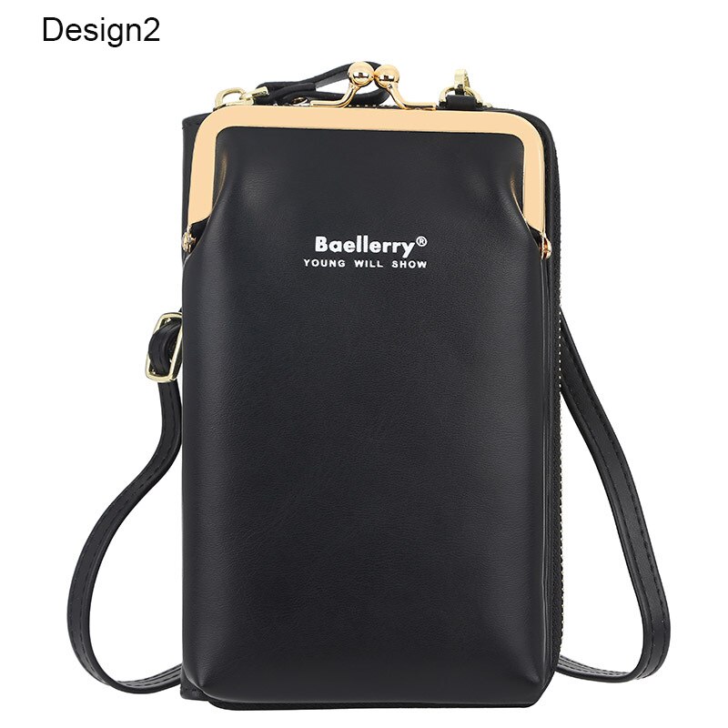 Colorful Small Cellphone Bag Female Daily Use Shoulder Bags Women Leather Mini Crossbody Messenger Bag Ladies Purse: Design 2 Black