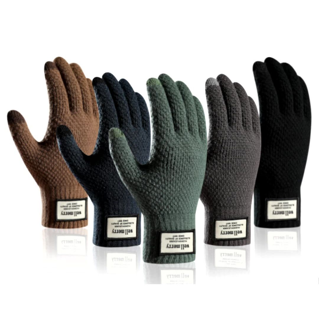 Guantes de punto de para hombre, manopla gruesa y cálida de lana y Cachemira, Color sólido, ideal para negocios, Invierno