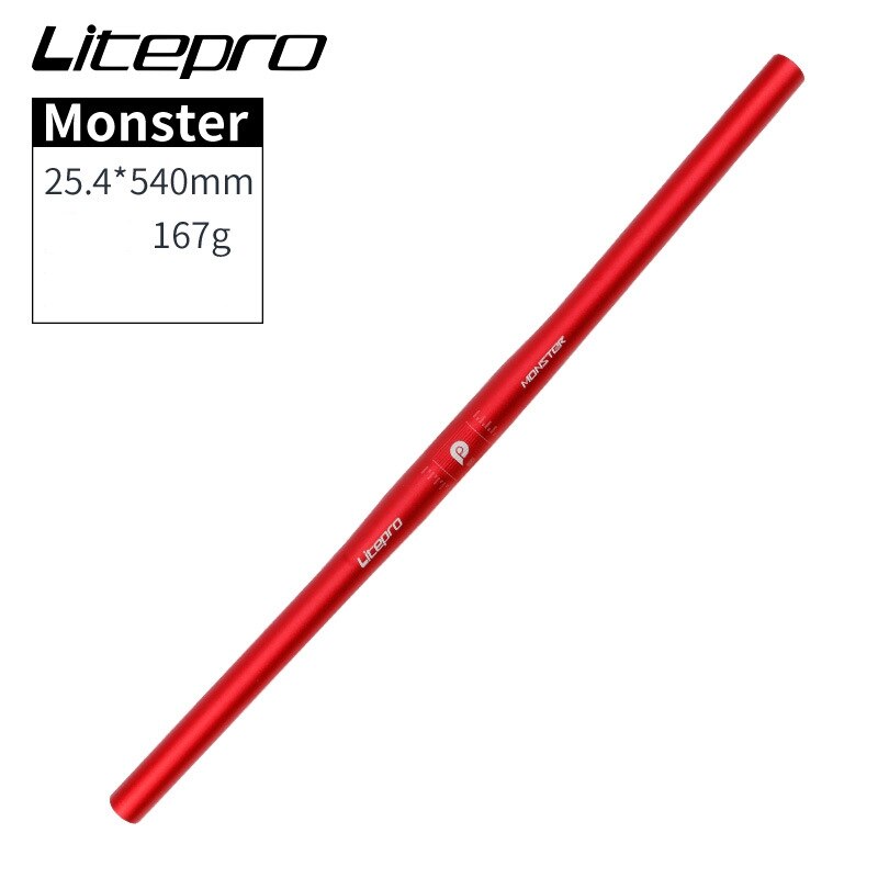 Litepro Flat Bar Spirit Urban MTB Fixie Bike 25.4*580mm Handlebar Folding Monster Horizontal Bicycle Parts: Monster Red 540mm