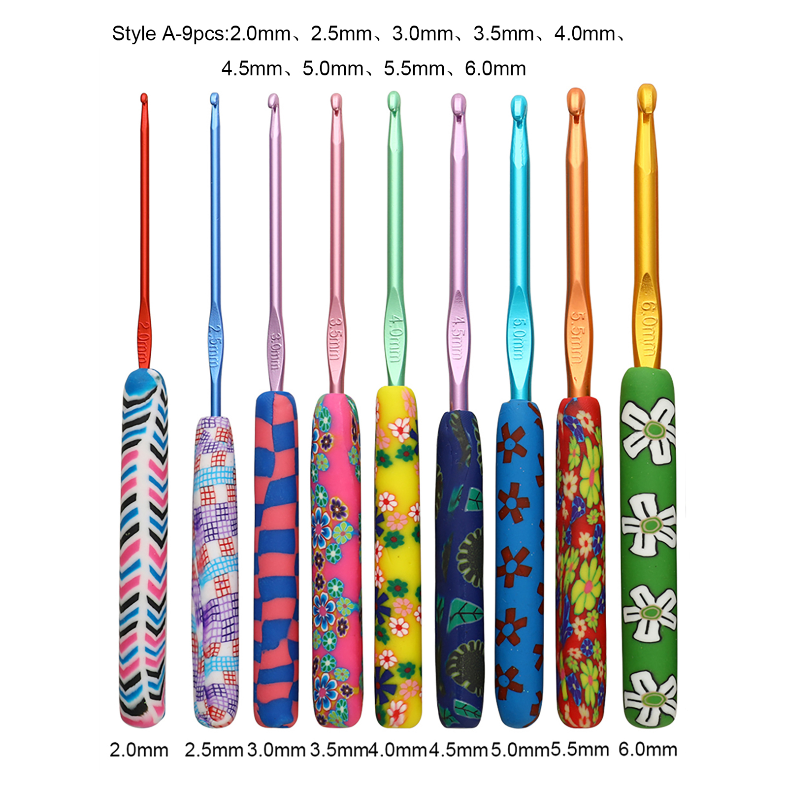 Premium Colorful Crochet Hook Set Soft Ceramic Mix Color Crochet Needles Home DIY Knitting Needles Sewing Tools: Style A-9pcs