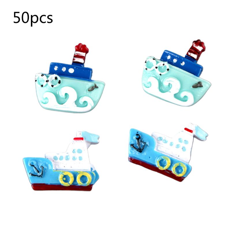 50Stck Ozean Stil Flatback Harz Cabochon Emaille Schiff Dampfer Stiefel DIY Sammelalbum Q0KE