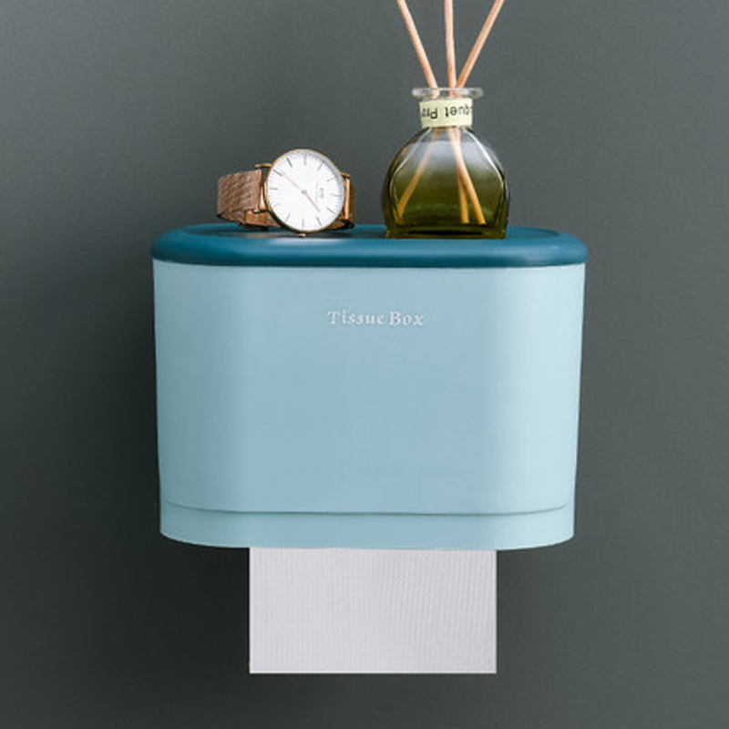 Toilet Paper Roll Holder Wall Mounted Paper Towel Holder Waterproof Tray Roll Paper Tube Storage Box Bathroom Accessories: Blue-S