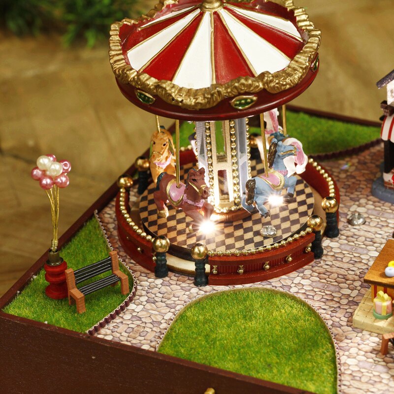 Boîte à musique style carrousel DIY | Boîte à musique en bois pour bonheur et soleil, jouet éducatif fait à la main européen, décoration de la maison, pour enfants