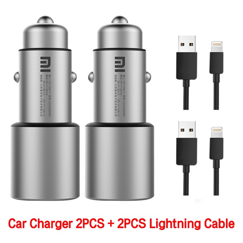 Original Xiaomi Car Charger QC 3.0 Dual USB Quick Charge 5V/3A 9V/2A Mi Car-Charger For Android iOS For iPhone Samsung Huawei: 2PCS Lightning Cable