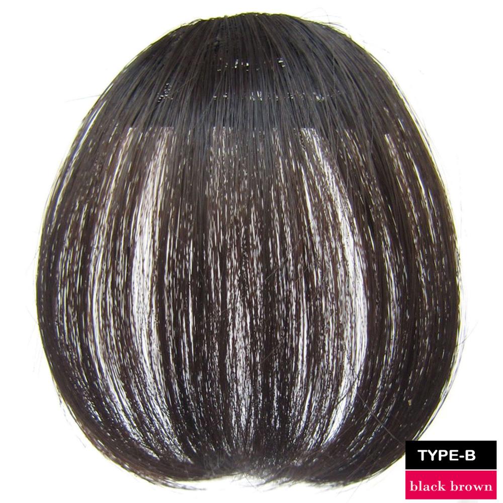 Damskie słodkie grzywki klipsy robić przedłużania włosów naturalne i niewidoczne syntetyczne treski: B-czarny brązowy