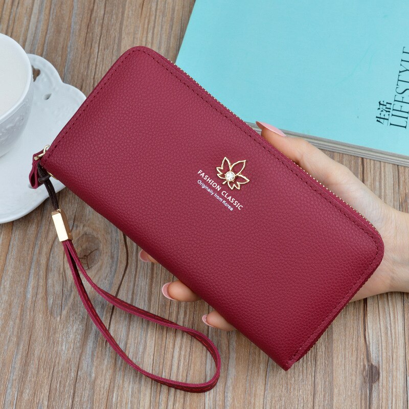 Women Wallets Long Style Multi-functional Wallet Purse Fresh PU Leather Female Clutch Card Holder: Red