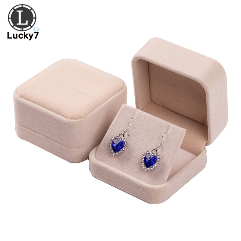 Jewelry Box for Earrings Display Jewellery Storage Boxes Black Velvet Carrying Case Organizer: Beige