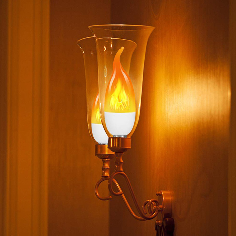 4 stk. led-pejselampe med flammende flimrende effekt, naturlig dekoration, atmosfærelampe, juledekoration  e14/e27 stk.