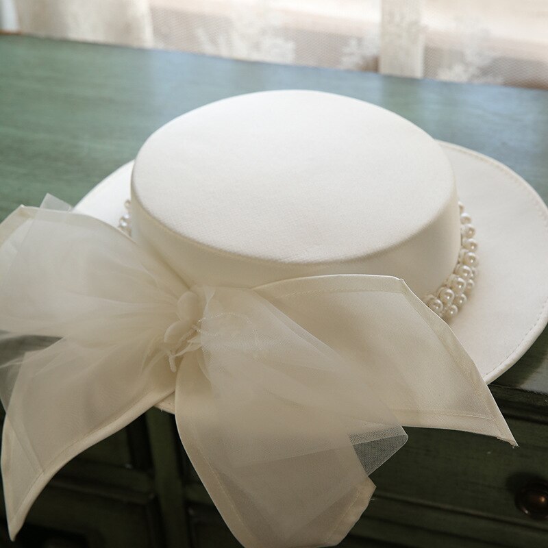 White wedding Hat Retro Topper Spring Summer Bowknot Pearls Decoration Accessories Top Hat