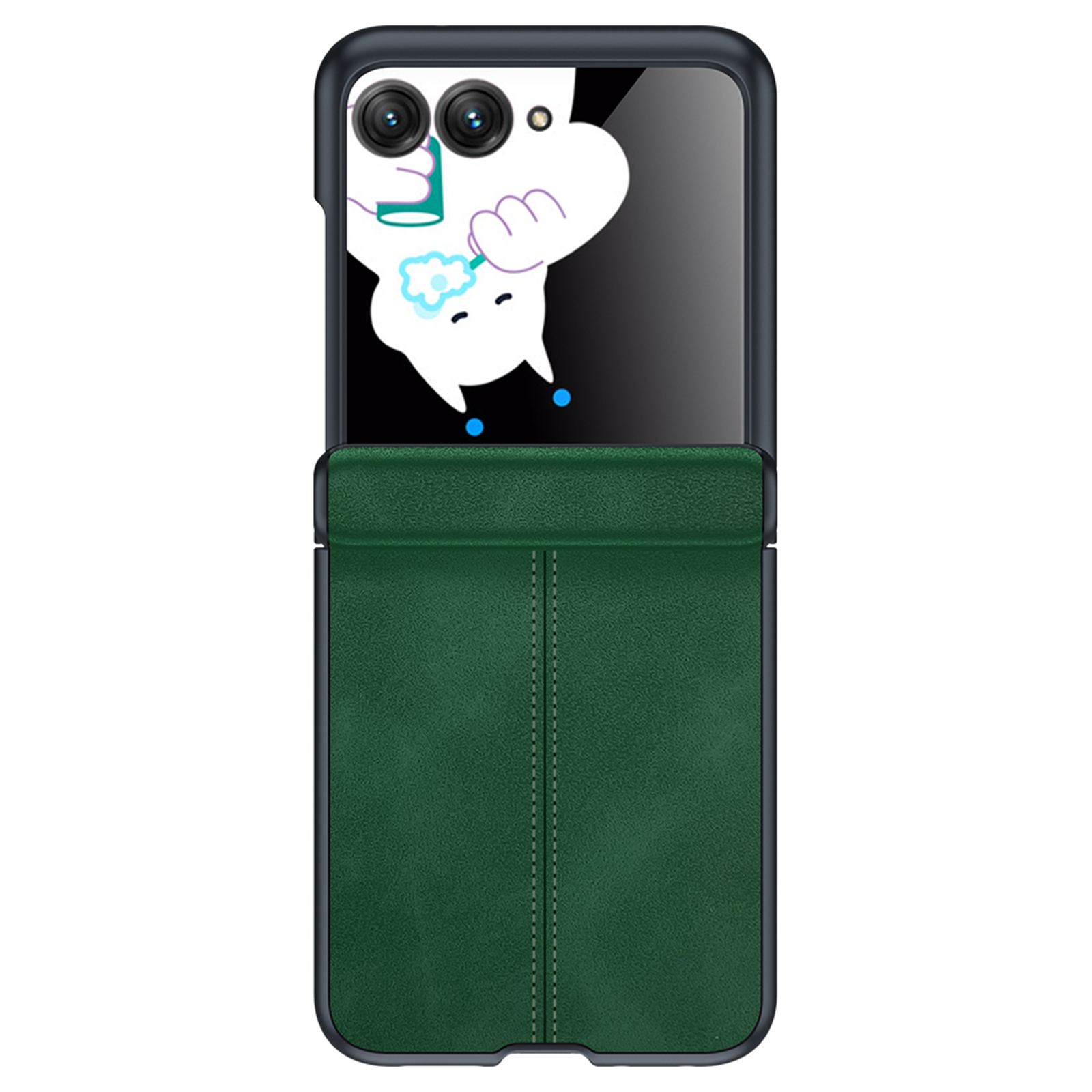 Leren hoesje voor Motorola Razr 50 / 60 / 70 met scharnierbescherming, ingebouwde schermbeschermer, slanke schokbestendige hoes - Rood: groen / Motorola Razr 60 Ultra