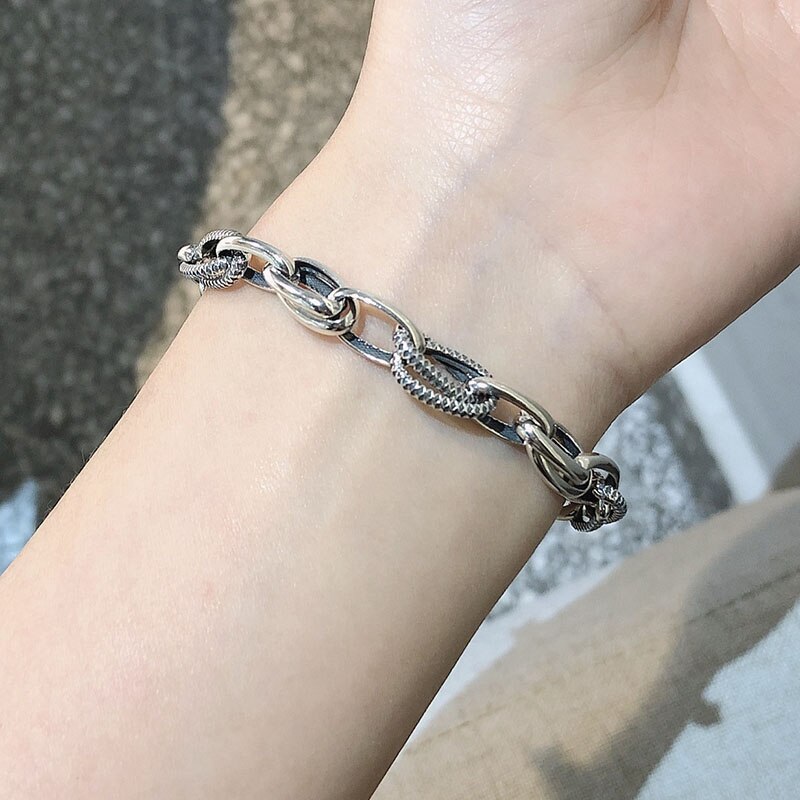 Retro Thick Chain Silver Color Bracelet For Men Women Couples Jewelry S-B382