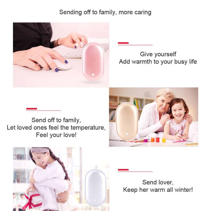 Portable Mini Hand Warmer 2 In 1 USB Rechargeable Cobblestone Pocket Mobile Power Bank Reusable Electric Winter Heater