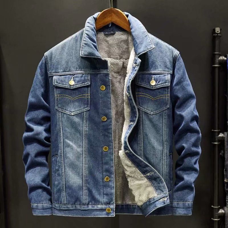 Winter Mens Denim Jackets Men Fleece Thick Warm Jeans Jacket Men Casual Slim Outwear Windbreaker Cowboy Denim Coats: blue / M