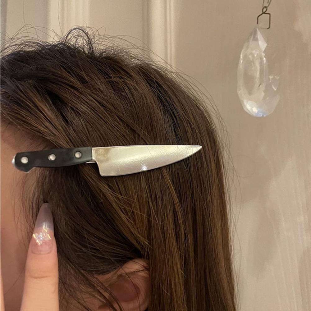 Cuchillo de emulación divertido, pinzas para el pelo, forma de cortador, horquilla tipo espejo, cortador de bordes, horquilla, pinza para el pelo, horquilla de flequillo para niñas