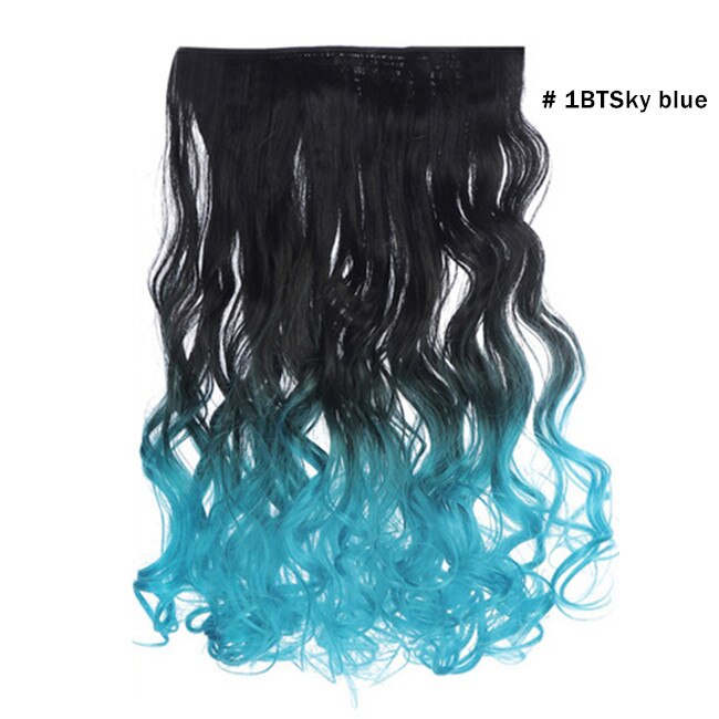 Synthetic Ombre Long Clip In Hair Extensions Wavy High Temperature Hairpiece 25 Colors Available 888: black to sky blue