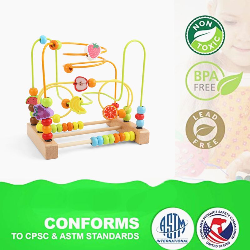 Jouet de labyrinthe de perles pour les tout-petits en bois coloré montagnes russes jouets éducatifs de cercle pour les enfants glissant des perles sur le fil de torsion