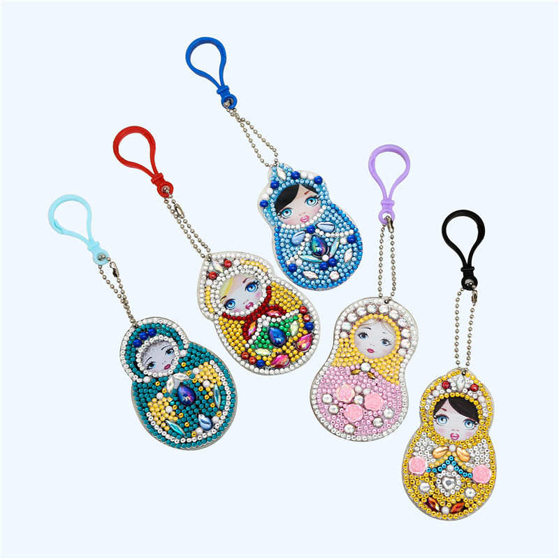 3/4/5 stk diy spesialformet diamantmaleri hjerte dyr tegneserie nøkkelring nøkkelringer korssting broderi kvinner bag nøkkelring: 5