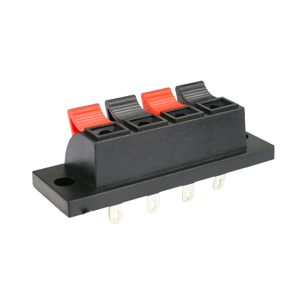 GHXAMP 4 Way Amplifier Speaker Terminal Strip Block Spring Push Release Connector High Quatily Thick ABS Plastic 2pcs