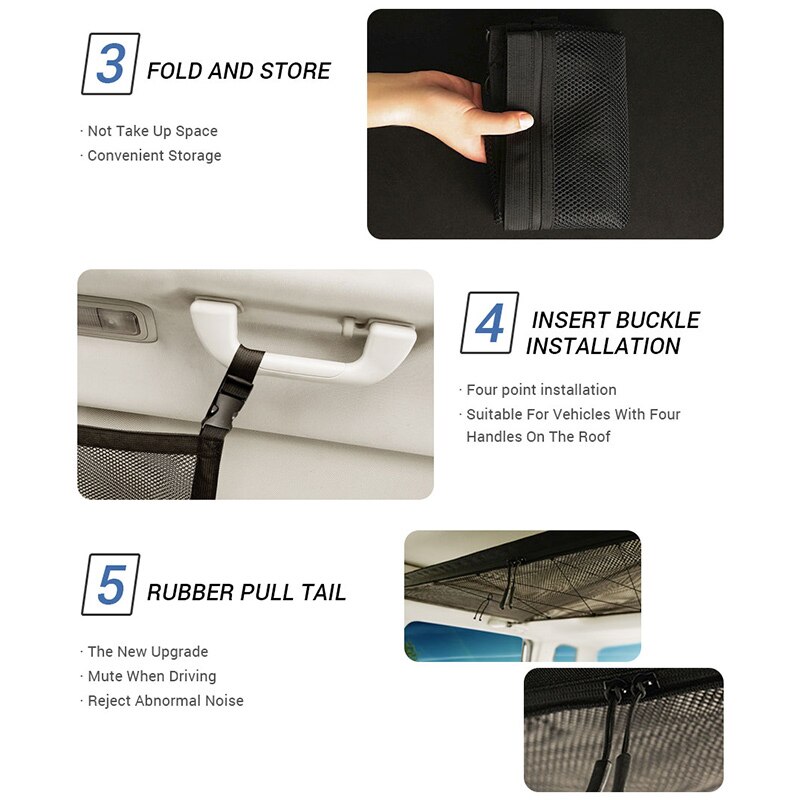 Filet de rangement de plafond de voiture, poche de filet de rangement Portable de toit intérieur sac de filet suspendu grande capacité pochette de chargement automatique produits de voiture