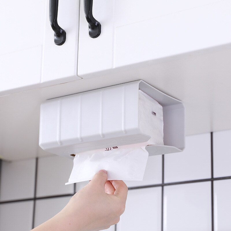 1PCS Home Kitchen bathroom Plastic Tissue Box Wall-mounted Napkin Holder Case Simple Stylish Tissue Box: White