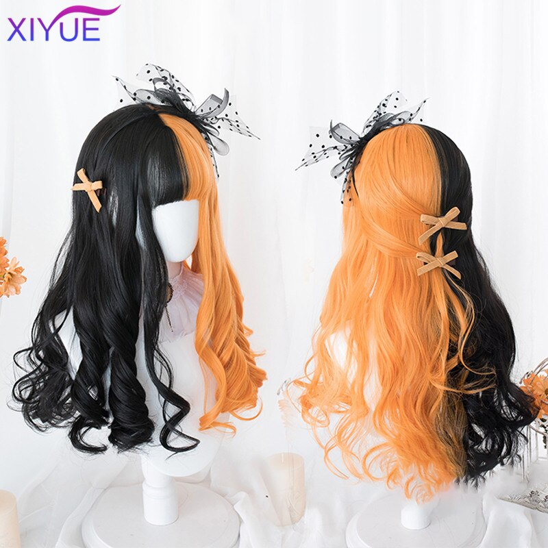 Orange And Black Wig Glueless Long Straight Wavy Hair Cosplay Wig Two Tone Ombre Color Synthetic Hair Wigs Heat Resistant Daily Grandado