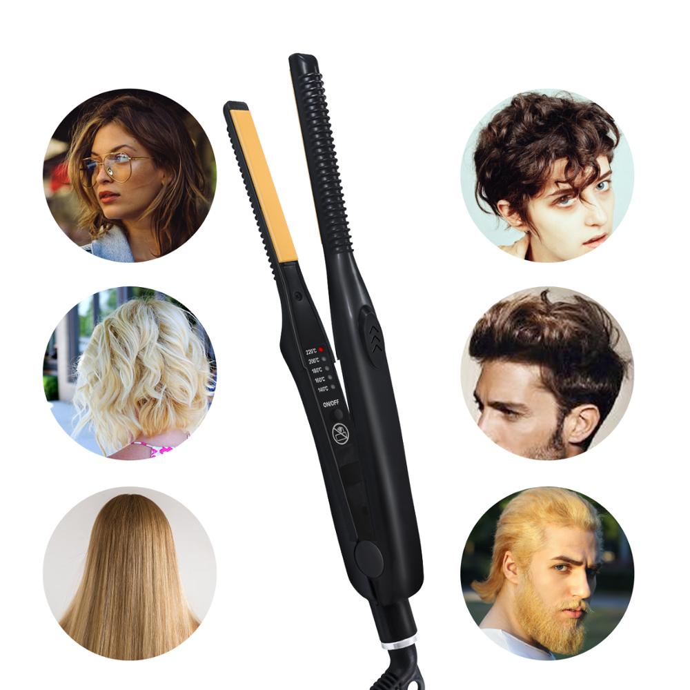 Small Flat Iron for Short Hair Men Beard Straightening 2 In 1 Straightener Fast Heat Up Curler with Tourmaline Ceramic Plates