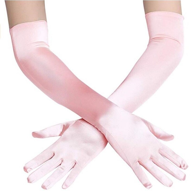 Burgundy Classic Adult Size Long Flapper Evening Party Bridal Dance Opera Length Royal Blue Satin Gloves guantes rosas: pink