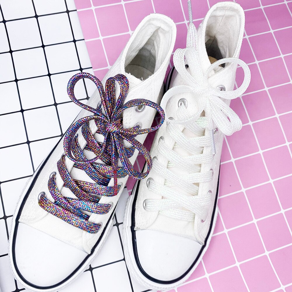 Kleurrijke Brede Kanten Schoenveters Van Sneakers Metallic Glitter Shiny Goud Zilver Sport Running Platte Pailletten Waterdichte Schoen Veters