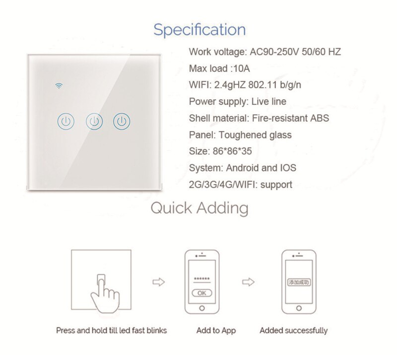 Tuya WiFi Light Switch work with or No Neutral Wire, 1/2/3/4 gang EU/UK Smart Wall Switch works for Alexa, Google Home echo