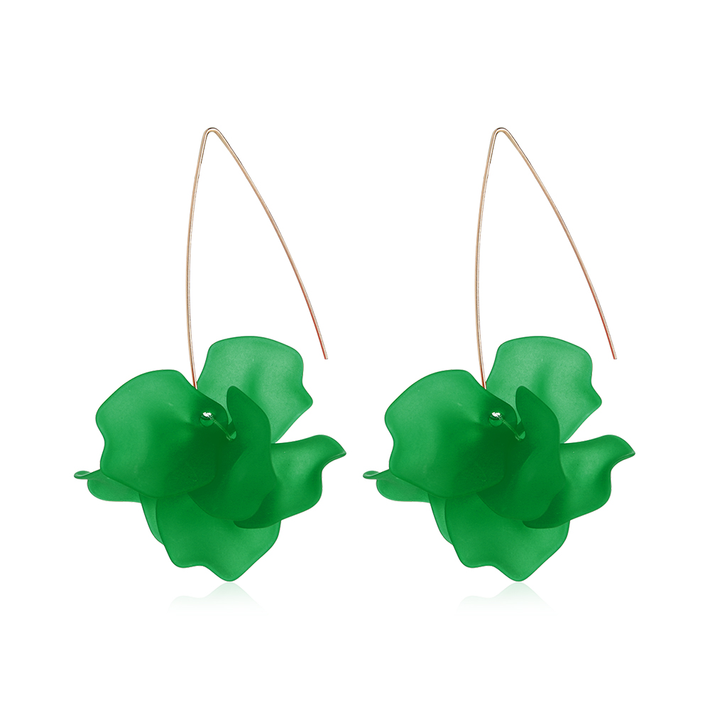 1 par nuevos diseños multicolor Flor de resina de pendientes largos Bohemia hecho a mano pétalos pendientes colgantes para de mujer: 1-Green