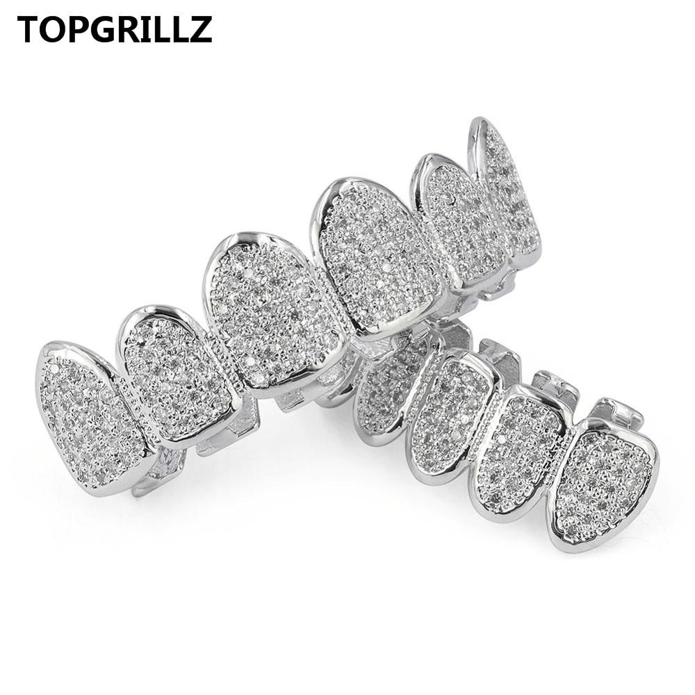 Topgrillz Classic 6/6 Hip Hop/Punk Tanden Grillz Set Goud Zilver Kleur Top &amp; Bottom Grills Dental Mond Caps cosplay Party: Silver Set