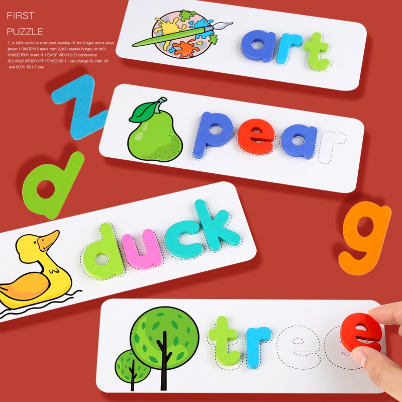 Baby Kids Jongen Meisje Kleur Houten Blokken Brief Woord Spelling Praktijk Spel Speelgoed Leren Engels Letters Spelling Kaart Woord Speelgoed