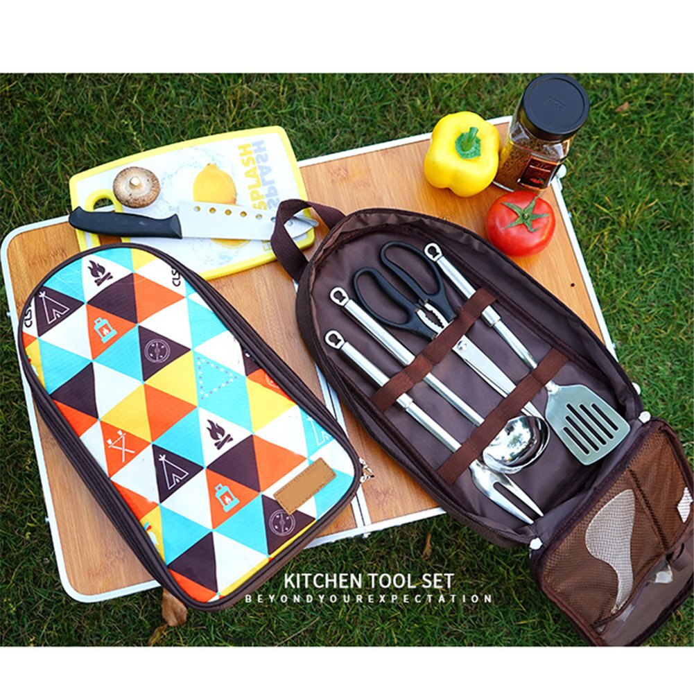 7pcs/set Camping Kitchenware Set Barbecue Tool Set Portable Cookware Barbecue Kit for Outdoor Travel Camping UND