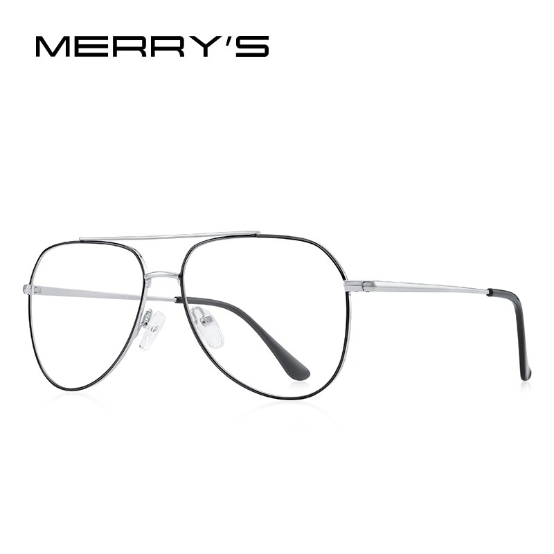 MERRYS Classic Pilot Glasses Frame For Men Women Myopia Prescription Glasses Frames Optical Eyewear S2689: C04 Silver Black