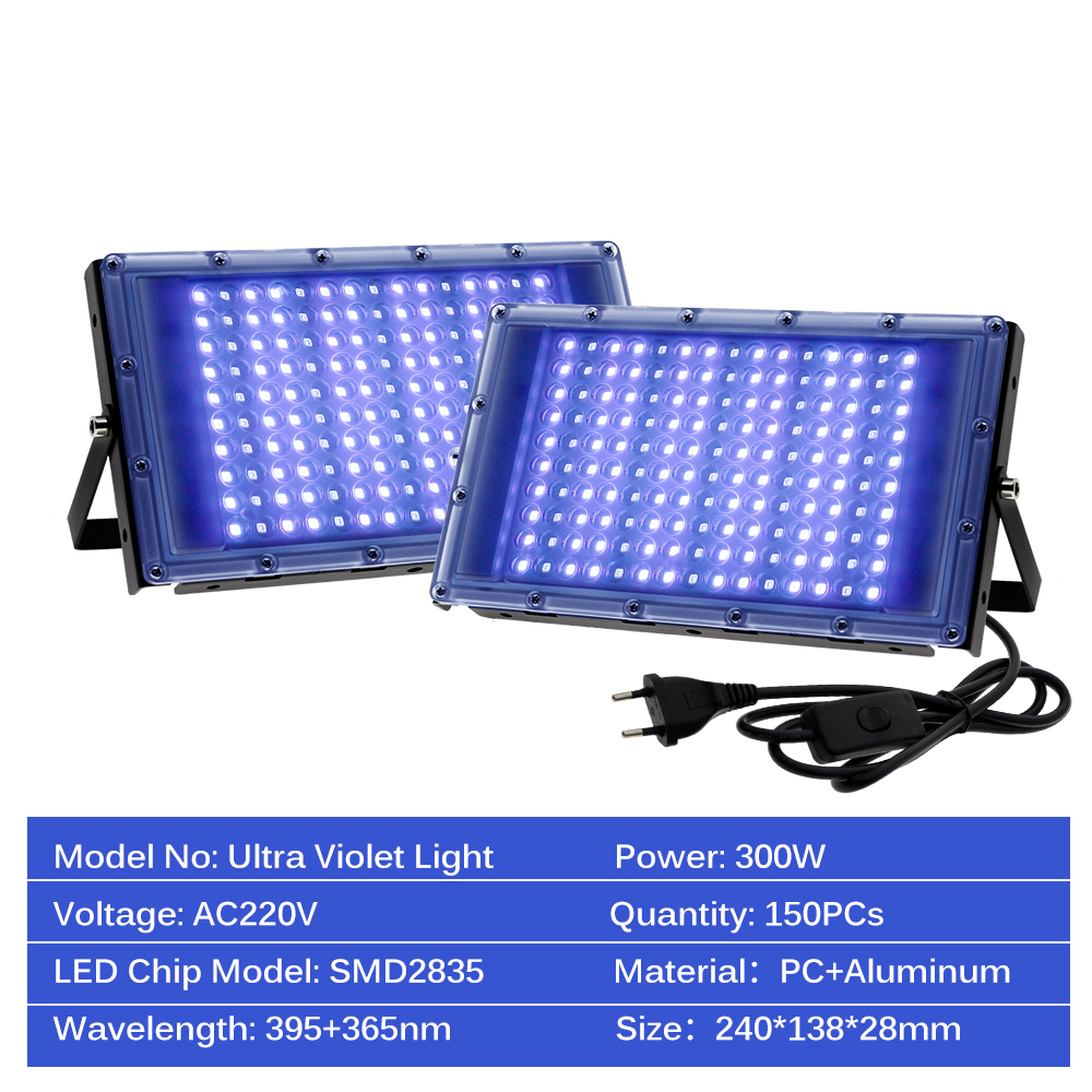 395nm 365nm LED UV Flutlicht 300W Bühne Hintergrundbeleuchtung 220V Wasserdichte Ultrafloilet Lampe Fluoreszierende Party Photocuring lampe