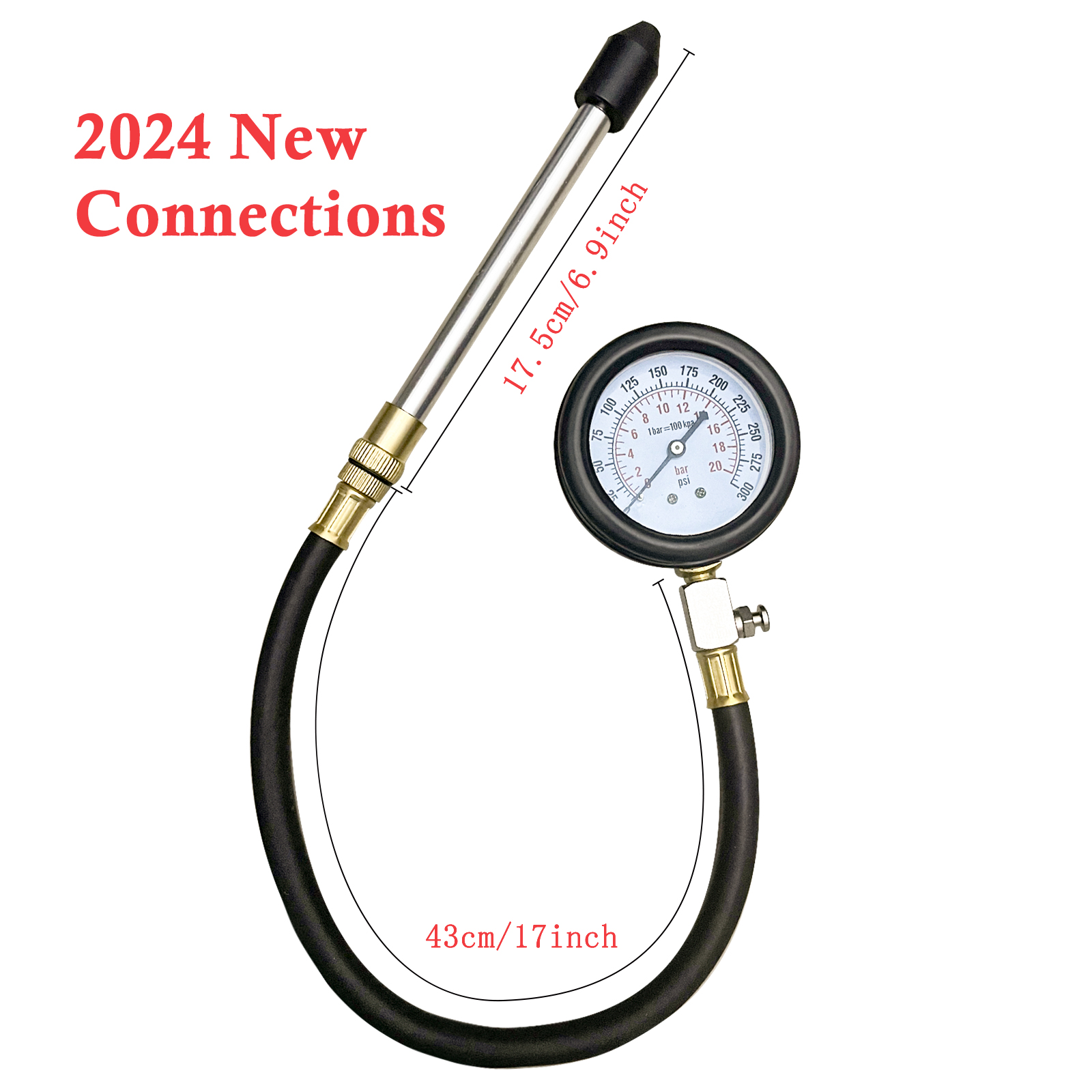 Upgrade Petrol Engine Compression Tester Kit 0-300 PSI Fuel Cylinder Pressure Gauge Tool Set for Car Motorcycles