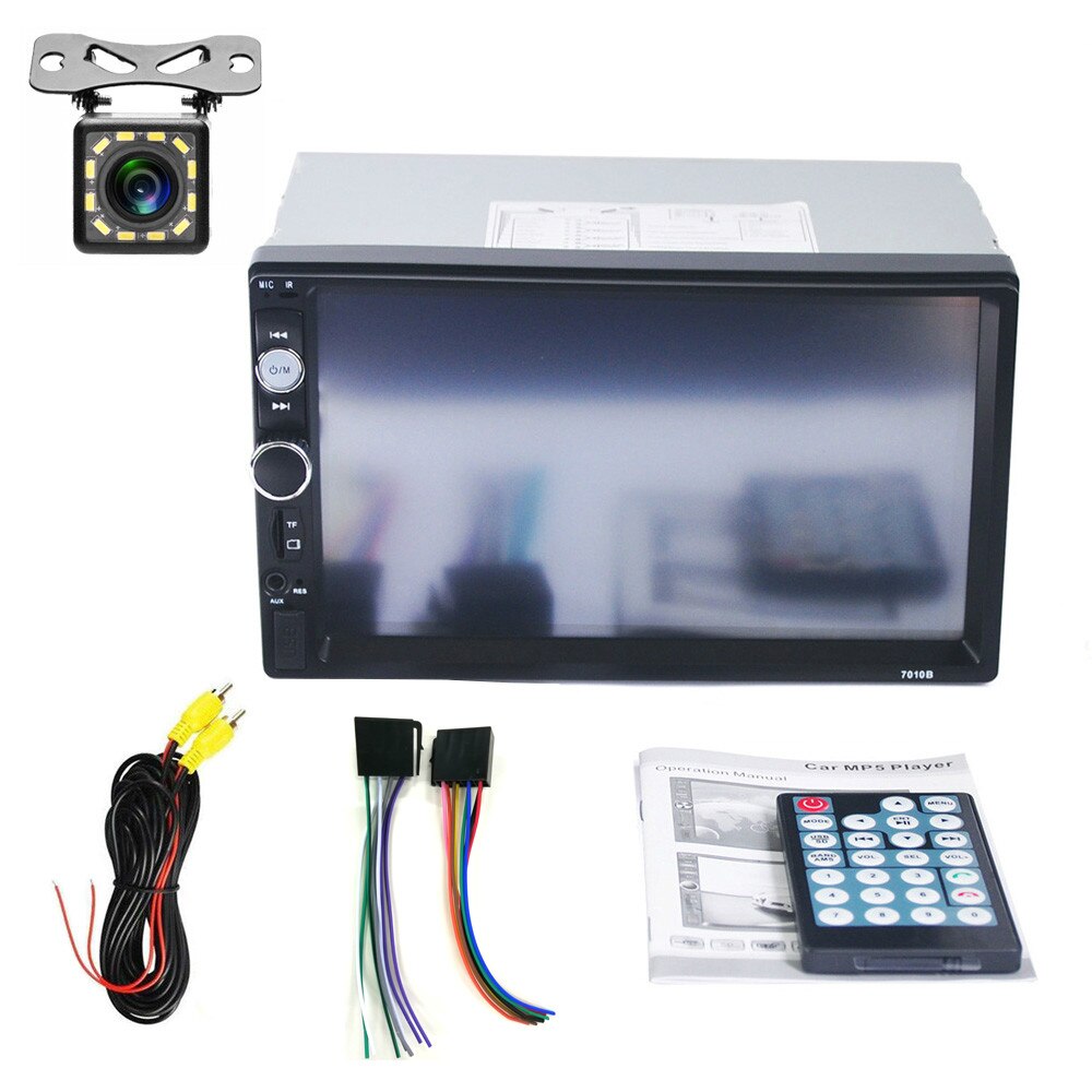 Hikity 7010b 2 din auto videospeler 7 " hd-speler  mp5 touchscreen digitaal display bluetooth multimedia usb autoradio autoradio: Met 12 led-camera's