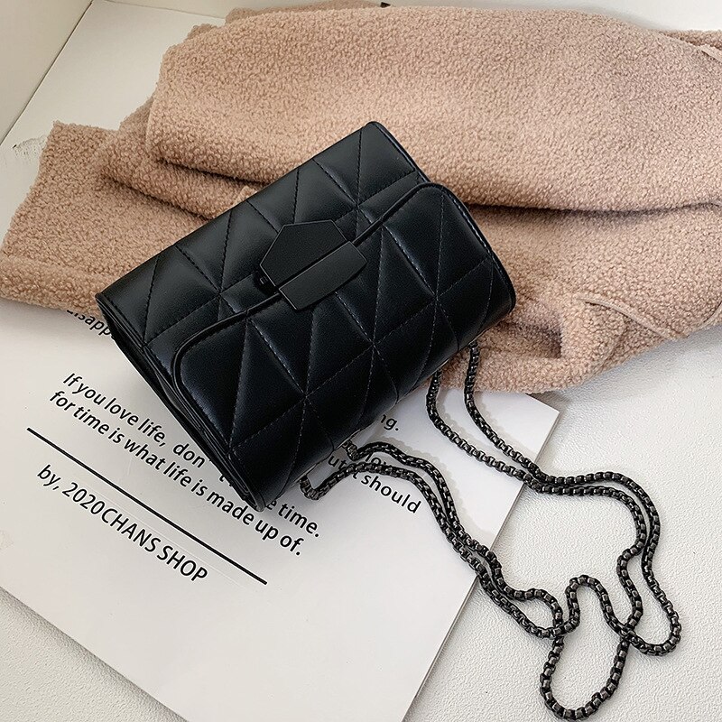 CAIDA Europäischen Platz Tasche Für Frauen sperren Kette Schulter Bote Taschen Neue PU Leder Handtasche: schwarz