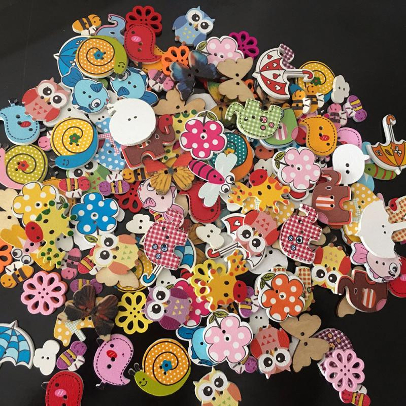 50 Pcs Dier Houten Scrapbooking Kleding Decoratieve Knoppen Voor Diy Ambachten Naaien Accessoires Vlinder Uil Knoppen