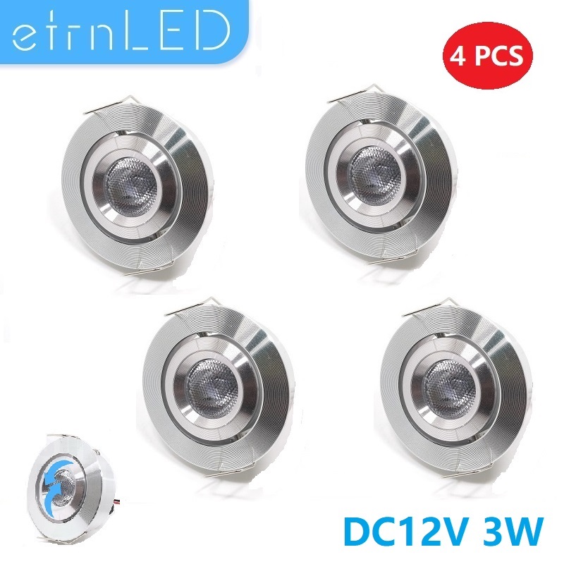 etrnLED 4PCS Mini Ceiling Spot Light 12V Tiltable Angle Adjustable Dimmable Recessed Downlights COB Interior LED Spotlights 3W