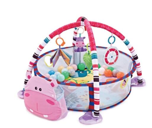 Baby 3 in 1 Play Mat Children Crawling Mat Blanket Newborn Rug Kids Activity Mat Gym Baby Tapete Infant Fitness Frame Guardrail: hippo