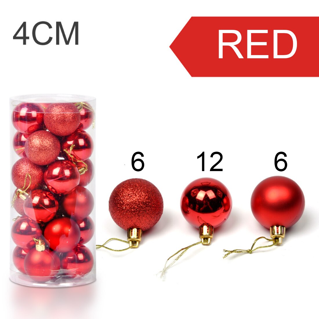 Boules d'arbre de noël moderne mignonnes 24 pièces 4cm | Ornement suspendu pour fête de noël mariage, fournitures de décoration de noël: 24pcs red