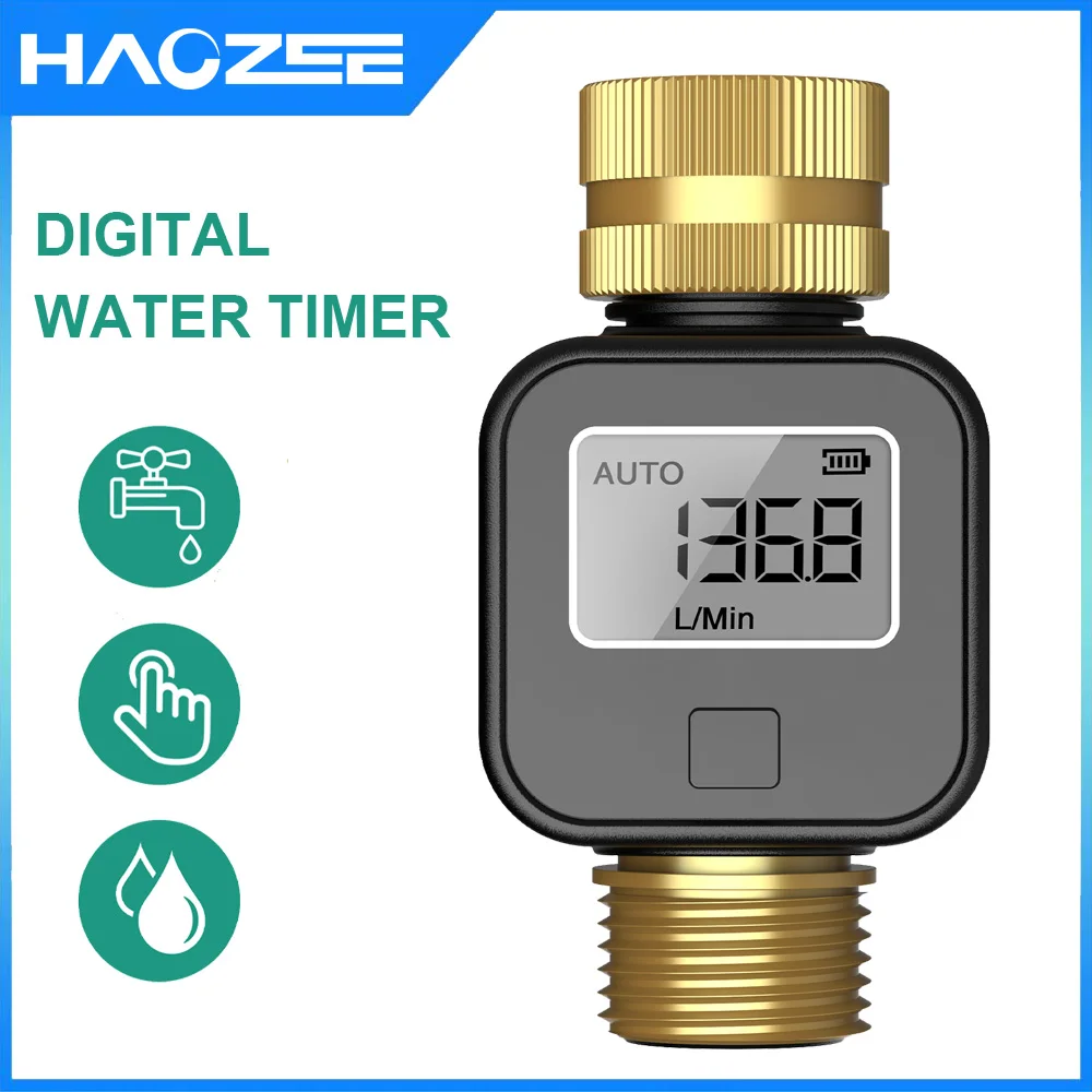 Digital Water Flow Meter High Accuracy IP6X Measure Water Consumption and Flow Rate for Outdoor Garden Watering Irrigation Hose
