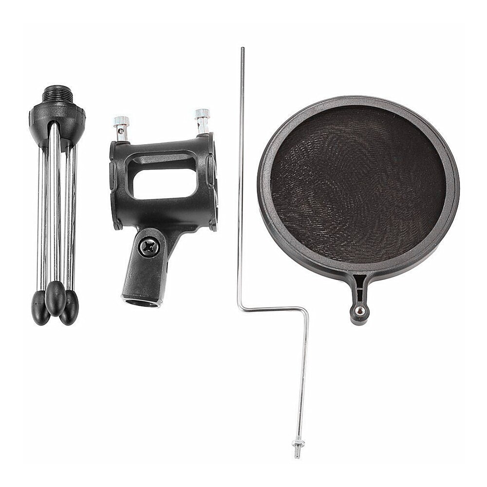 Microphone Tripod Stand Foldable Desktop Microphone Bracket with Shock Mount Mic Holder Clip for Karaoke Studio Recording