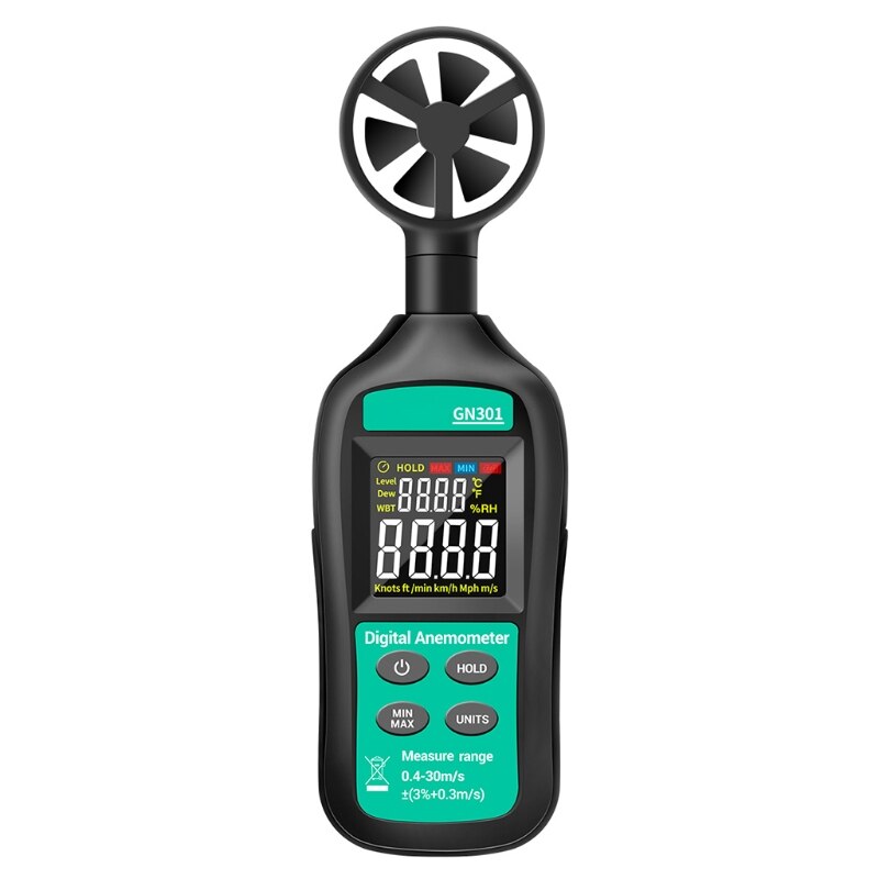 GN301 Digitale Anemometer 0-30 M/s Windsnelheid Thermometer Hygrometer Tester Anemometro Met Lcd Backlight Display