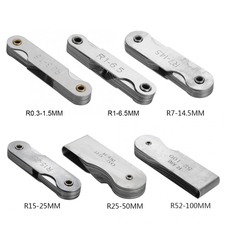 Stainless Steel Radius Fillet Gauge External Internal Concave Convex Measuring Tool R0.3-1.5MM R1-6.5MM R7-14.5MM R15-25MM