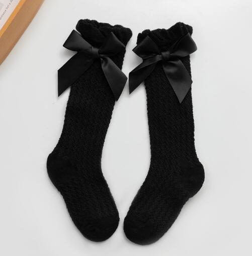 Bébé été mince Anti-moustique bas bulle bouche Vertical rayé nœud maille bas Bowknet princesse robe jambières: Black Bow Knee Mesh