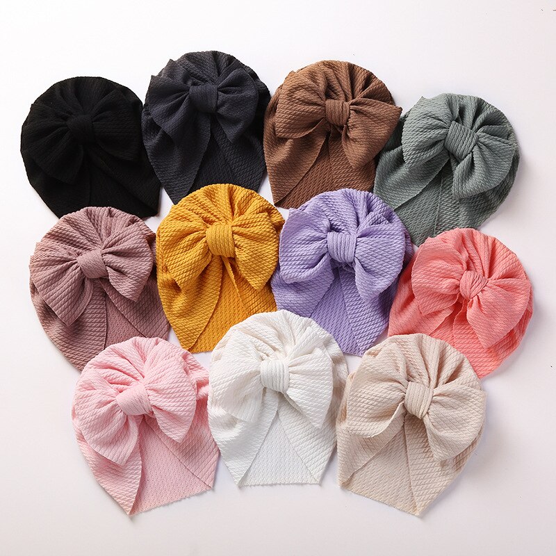 Wafel Tulband Hoed Baby Knoop Boog Hoofdband Baby Zachte Elastische Hoofd Wraps Kids Meisjes Bonnet Mutsen Cap Pasgeboren Hoofddeksels