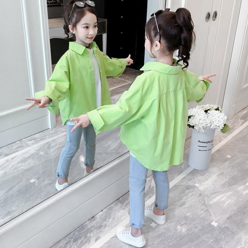 Blusa de manga larga para niña, de Color caramelo Camisa de algodón, Color rosa y verde, para adolescentes, 13, 12, 11, 10, 9, 8, 7, 6, 5 y 4 años